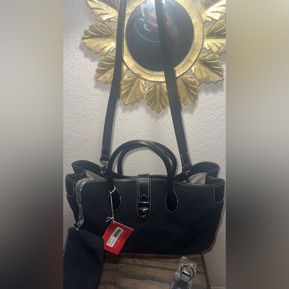 Dooney & Bourke Black DB Logo Canvas Double Handle Tote, Pouch & Key Fob Set - Picture 5 of 7